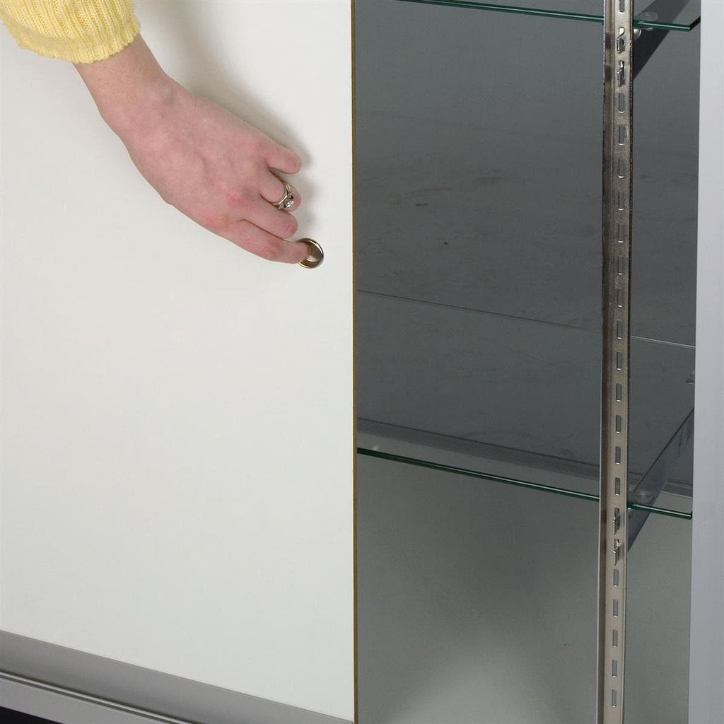 Displays2go Free‑Standing Glass Display Case, 60' Retail Glass Showcase with Locking Sliding Doors & Aluminum Frame (IEV5WKD)