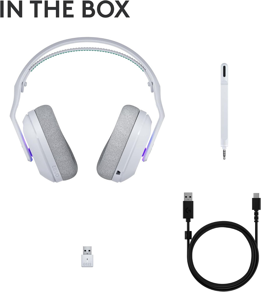 Logitech G522 Lightspeed Wireless Gaming Headset, Full-Band Mic, Advanced Audio, Tri-Connect (Lightspeed, Bluetooth, USB A to C), LIGHTSYNC RGB, for PC & Nintendo Switch/Switch 2 - White