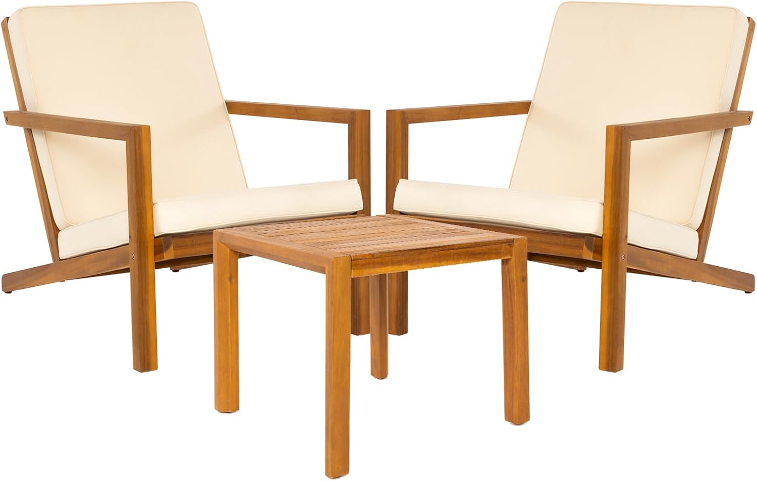 IDZO Natural 3-Piece Patio Bistro Sets with Foldable 400lbs Weight Chairs, a 220lbs Shelf Table, Made from FSC-Certified Acacia Wood, Featuring Washable Cushions and an Ergonomic Design