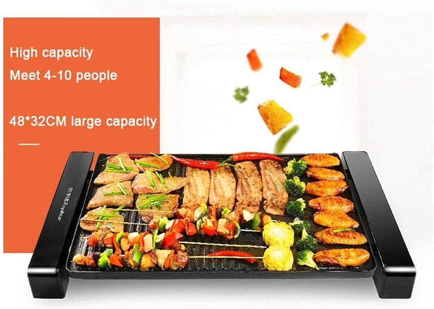 Electric BBQ Grill Indoor Electric Grill Multifunction Healthy Home Smokeless Non-Stick Barbecue Grilled Bakingpan Large Capacity Multi-Function Pot 1800W,Electric Teppanyaki for Camping, Fryi