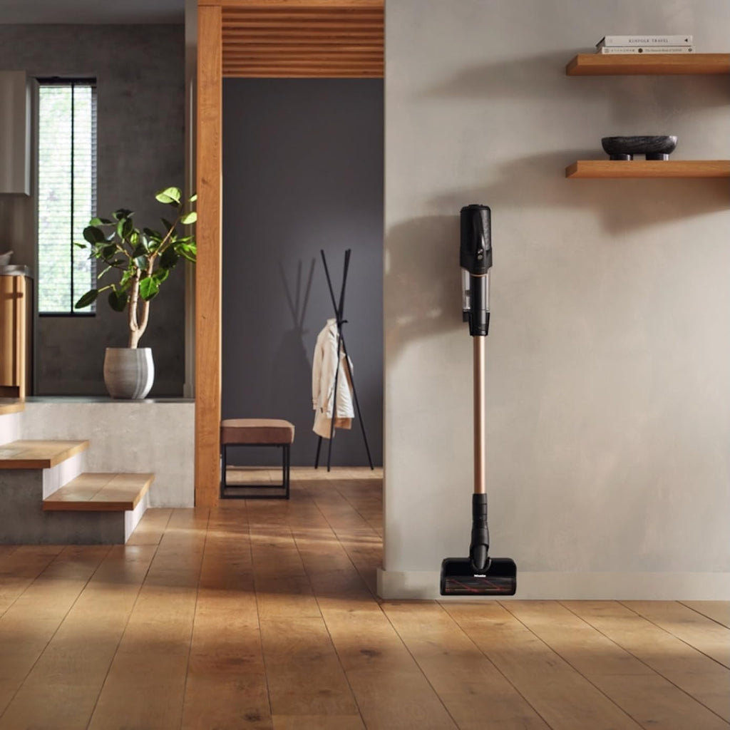 Miele Duoflex Total Care Vacuum Cleaner, Cordless and Bagless Multi-Use, Multi-Floor Flexible Stick Vacuum with 4 Attachable Brushes and Accessories, in Obsidian Black / Rose Gold