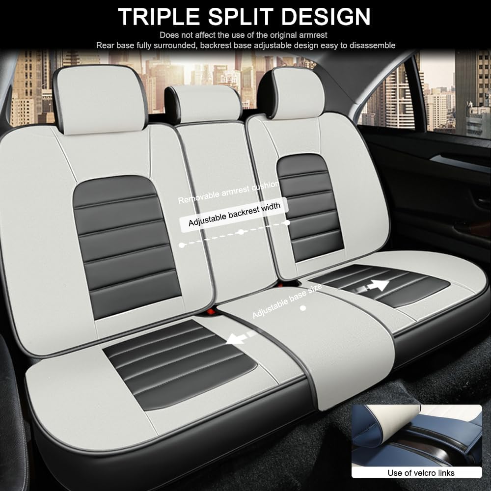 5 Seat Covers for Volvo XC90 2006-2024 Leather Car Seat Covers Waterproof Soft Car Seat Protectors Comfort Premium Automotive Seat Covers with Airbag（Luxury,White+Gray）