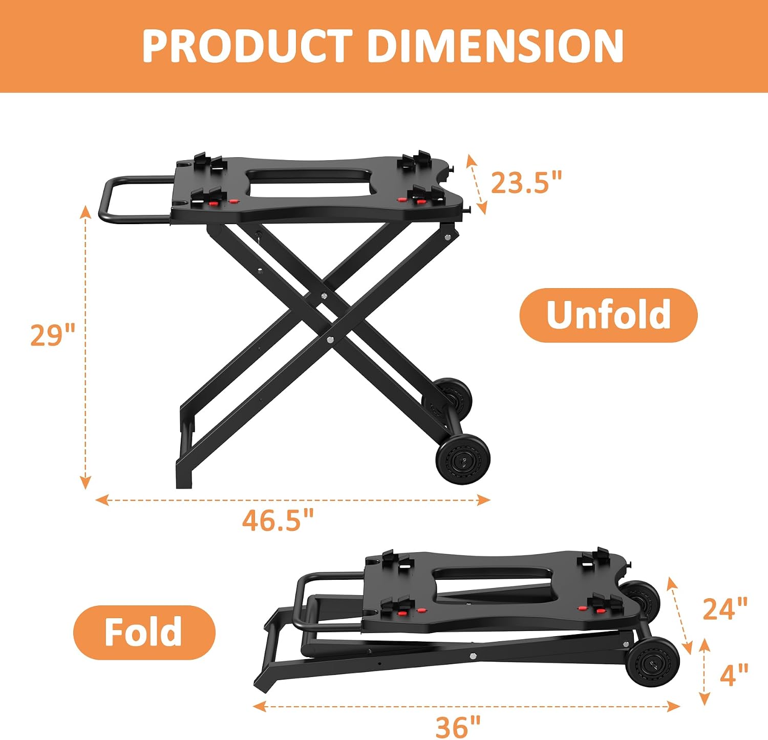Portable Grill Cart for Weber Q Series Q100 Q1000 Q120 Q1200 Q200 Q2000 Q2200 Gas Grill, Collapsible Grill Stand Table for Weber Q1400 Q2400 Electric Grill, Outdoor Folding Trolley Grill Cart