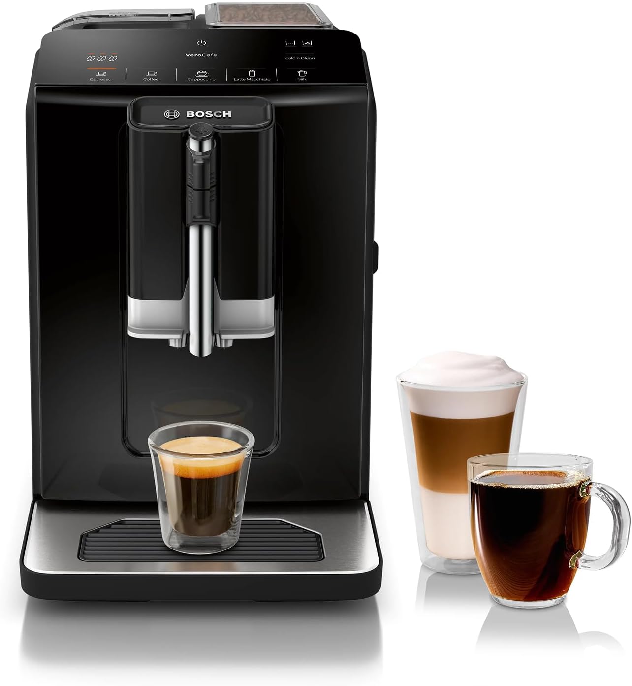 Bosch Fully Automatic Coffee and Espresso Machine - One-Touch Drinks, Barista Quality Super Coffee Maker - Touch Control Panel, Large Bean Capacity - Easy Clean, Maintenance - Black - TIU20109