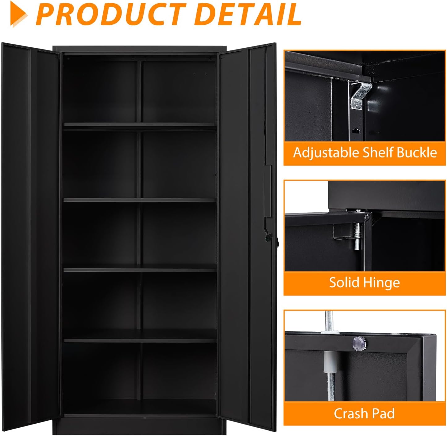 72' Tall Metal Storage Locking Cabinet With 2 Doors and 4 Adjustable Shelves for Home, School, Gym, Garage Storage