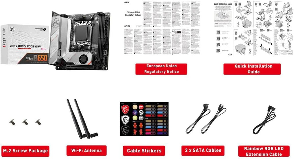 MSI MPG B650I Edge WiFi Gaming Motherboard (AMD Ryzen 9000/8000/7000 Series Processors, AM5, DDR5, PCIe 4.0, M.2, SATA 6Gb/s, USB 3.2 Gen 2, HDMI, Wi-Fi 6E, Bluetooth 5.3, 2.5Gbps LAN, Mini-ITX)