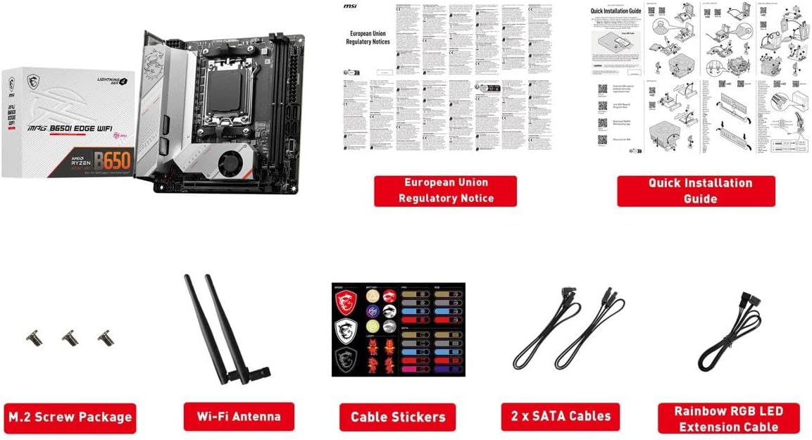 MSI MPG B650I Edge WiFi Gaming Motherboard (AMD Ryzen 9000/8000/7000 Series Processors, AM5, DDR5, PCIe 4.0, M.2, SATA 6Gb/s, USB 3.2 Gen 2, HDMI, Wi-Fi 6E, Bluetooth 5.3, 2.5Gbps LAN, Mini-ITX)
