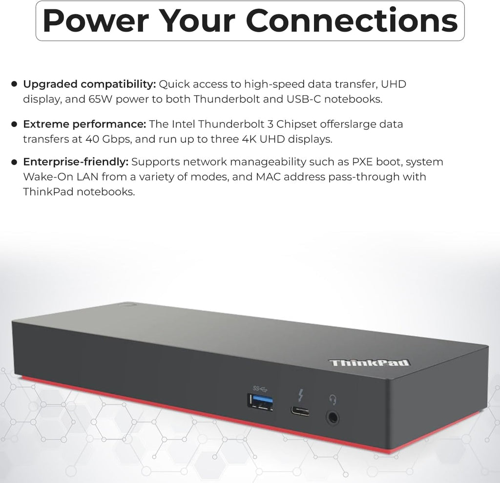 Lenovo 40AN0135US Thunderbolt 3 Dock - Gen 2 Dual UHD 4K Display with 135W Power Adapter, Thinkpad Lenovo Docking Station Dual Monitor with HDMI, DisplayPort, Thunderbolt Cable, Cloth