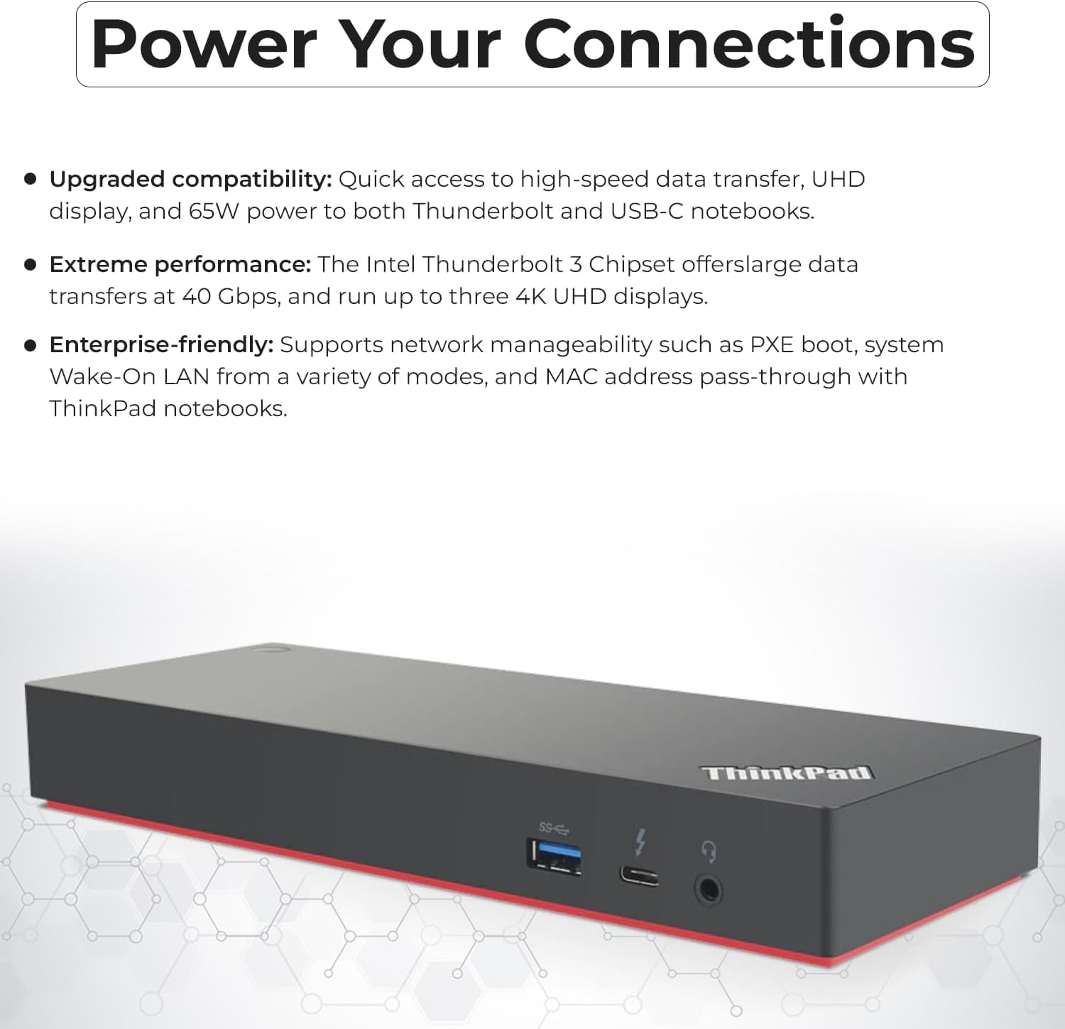 Lenovo 40AN0135US Thunderbolt 3 Dock - Gen 2 Dual UHD 4K Display with 135W Power Adapter, Thinkpad Lenovo Docking Station Dual Monitor with HDMI, DisplayPort, Thunderbolt Cable, Cloth