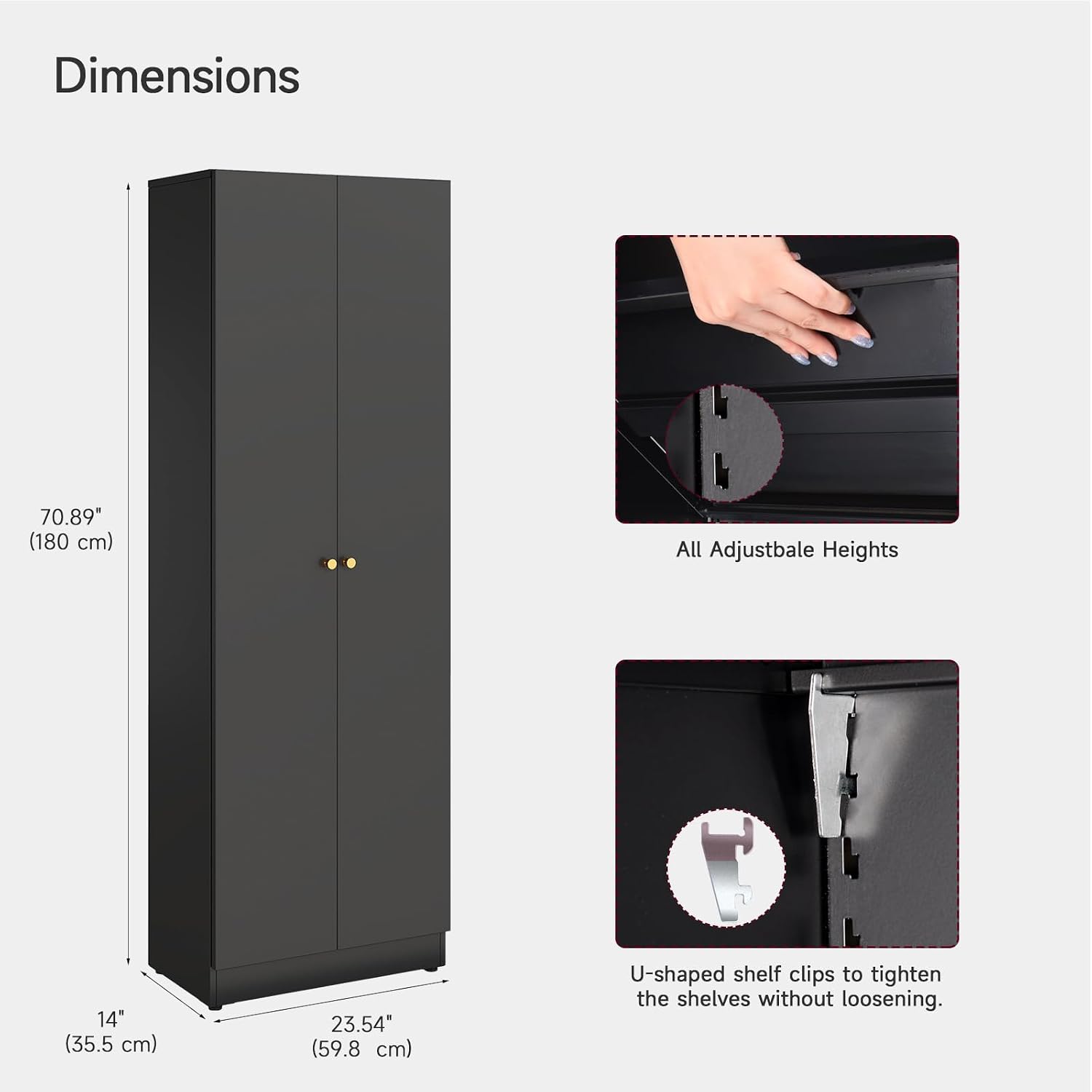 Metal Storage Cabinet with Doors, Black Bookshelf with Adjustable Shelves, Garage Storage Cabinet, 5 Tier File Cabinets, Tall Bookshelf Enclosed Bookcase for Home Office, Living Room, Library