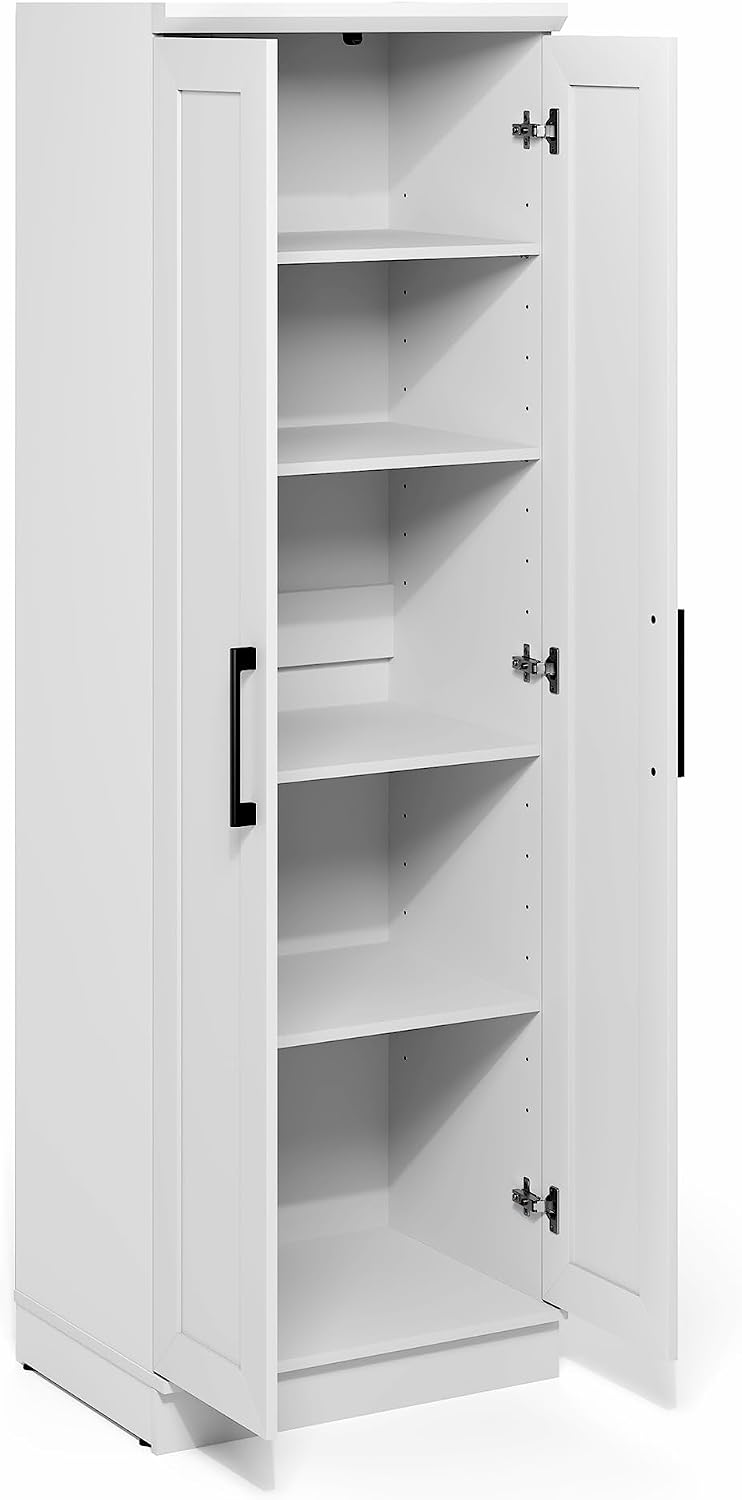 Furinno Robin Storage Cabinet, 5-Tier Pantry Cabinet with Adjustable Shelves, 23W with 2 Shaker-Doors, Kitchen Cabinet, Organization and Storage, for Pantry, Living Room, Home Office, White