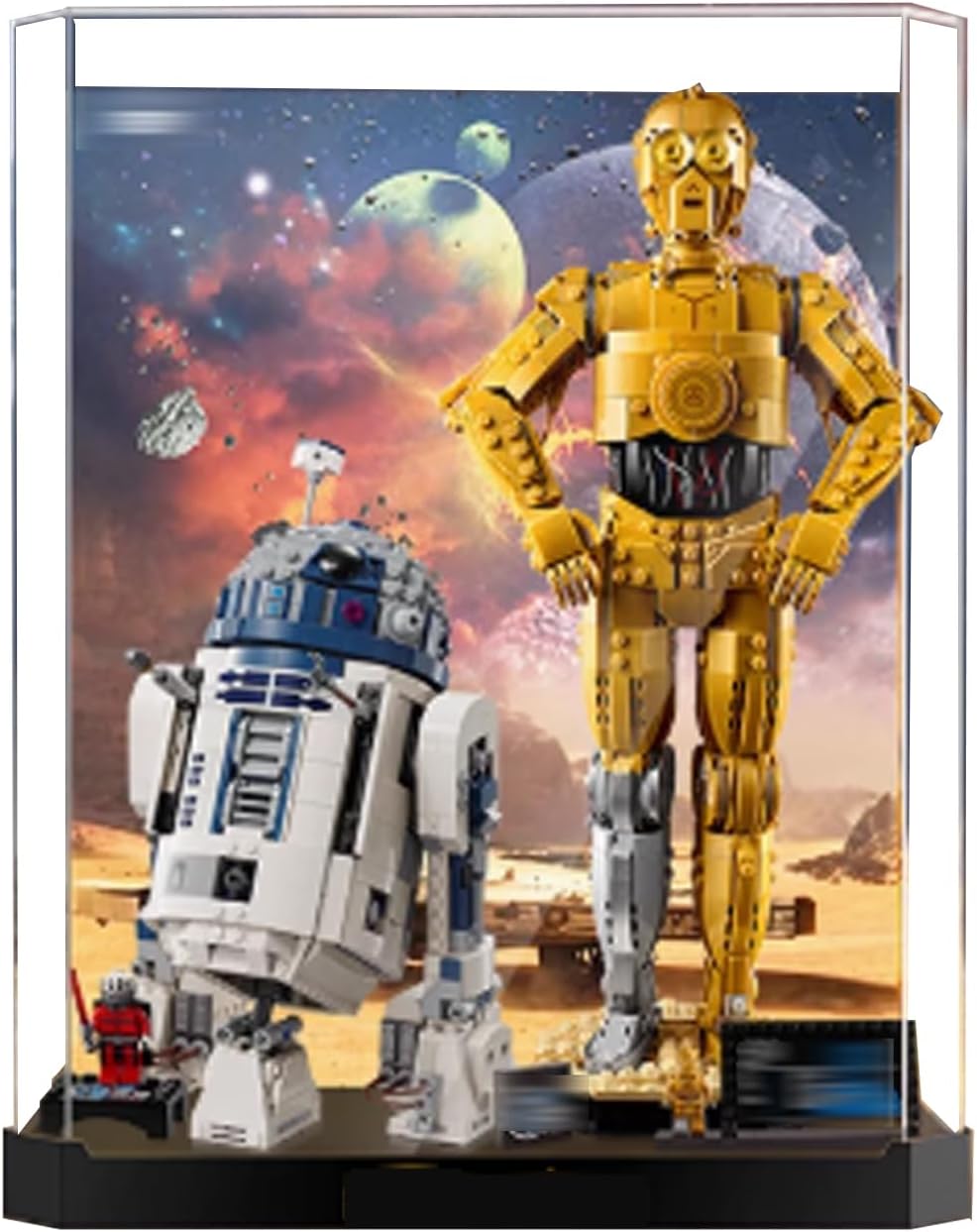 Acrylic Display case for Lego 75398+75379 c-3po/r2-D2 Robot Combination,Sturdy Storage Display Box 14.1 x 14.1 x 18.5 inches (excluding Models) (Option 4)