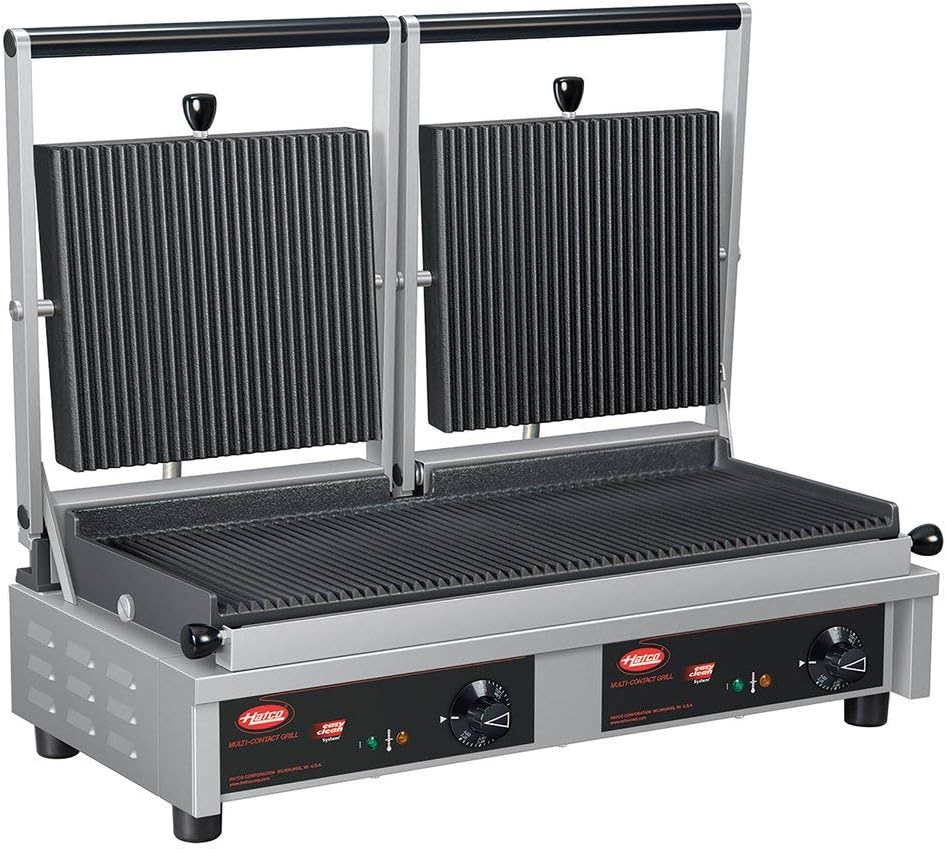 TableTop King MCG20G Multi Contact Double Panini Sandwich Grill with Grooved Cast Iron Plates - 20' x 10 1/4' Cooking Surface - 208V, 2820W