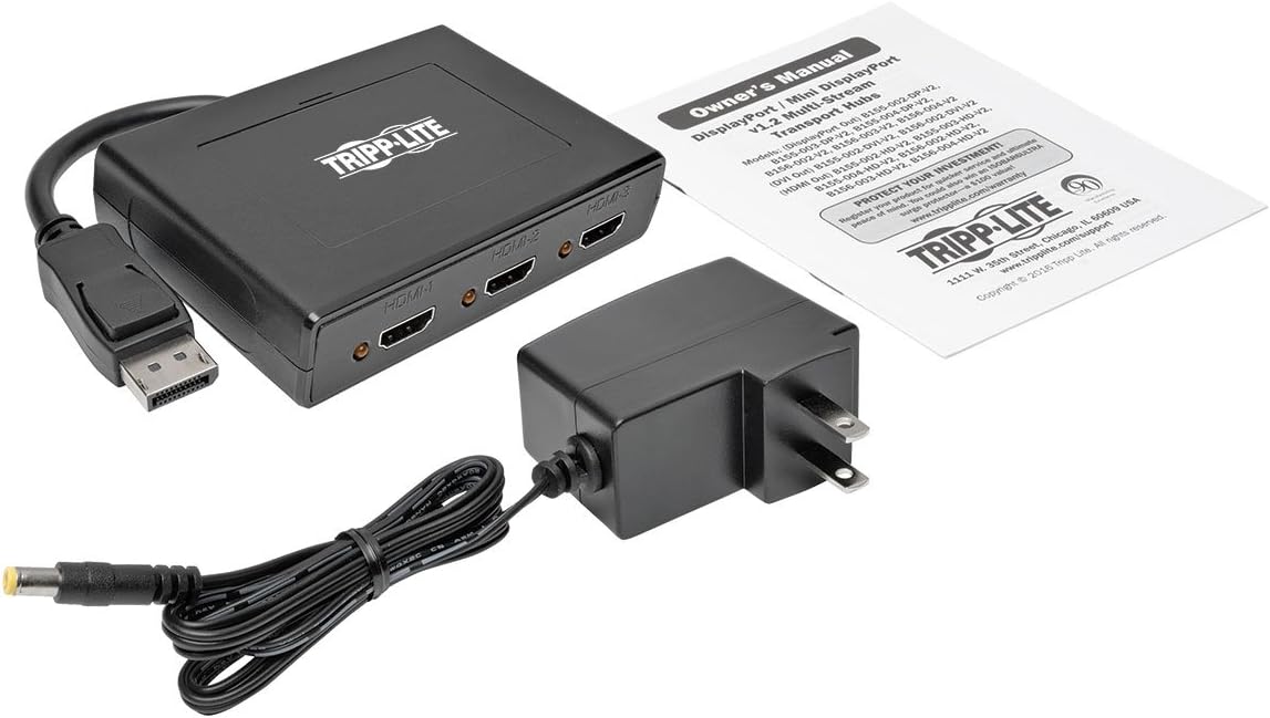 TRIPP LITE 3-Port DisplayPort to HDMI Multi Stream Transport Hub MST, DP 1.2, DP to HDMI, 3840x2160 4K X 2K @ 60Hz (B156-003-HD-V2)