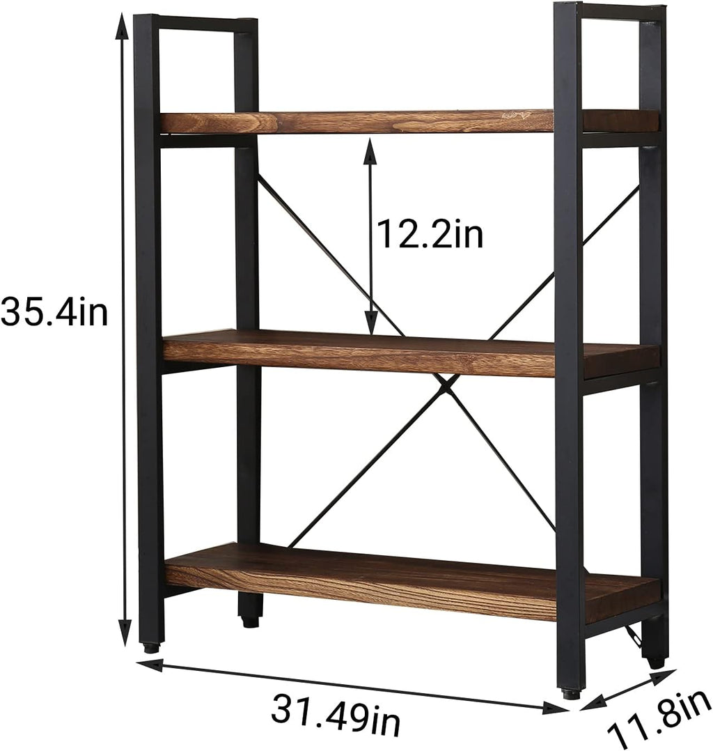 WH-AOERPUMY Natural Real Solid Wood Bookcase,3 Tier Metal and Wood Open Book Shelf Storage Farmhouse Wide Etagere Bookcase for Office Living Bedroom