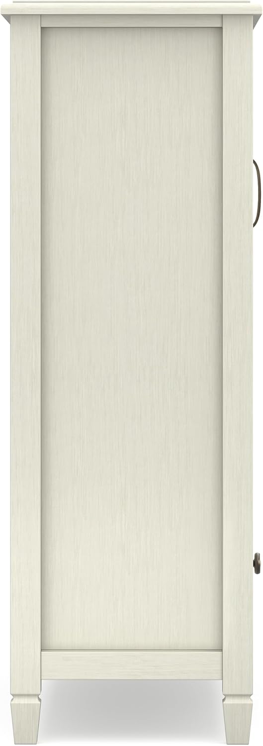 SIMPLIHOME Connaught Storage Cabinet - 46 inch Wide Solid Wood Tall Cabinet in Antique White, Traditional Console for Living Room or Dining Room with Glass Doors, Adjustable Shelves, and Drawers