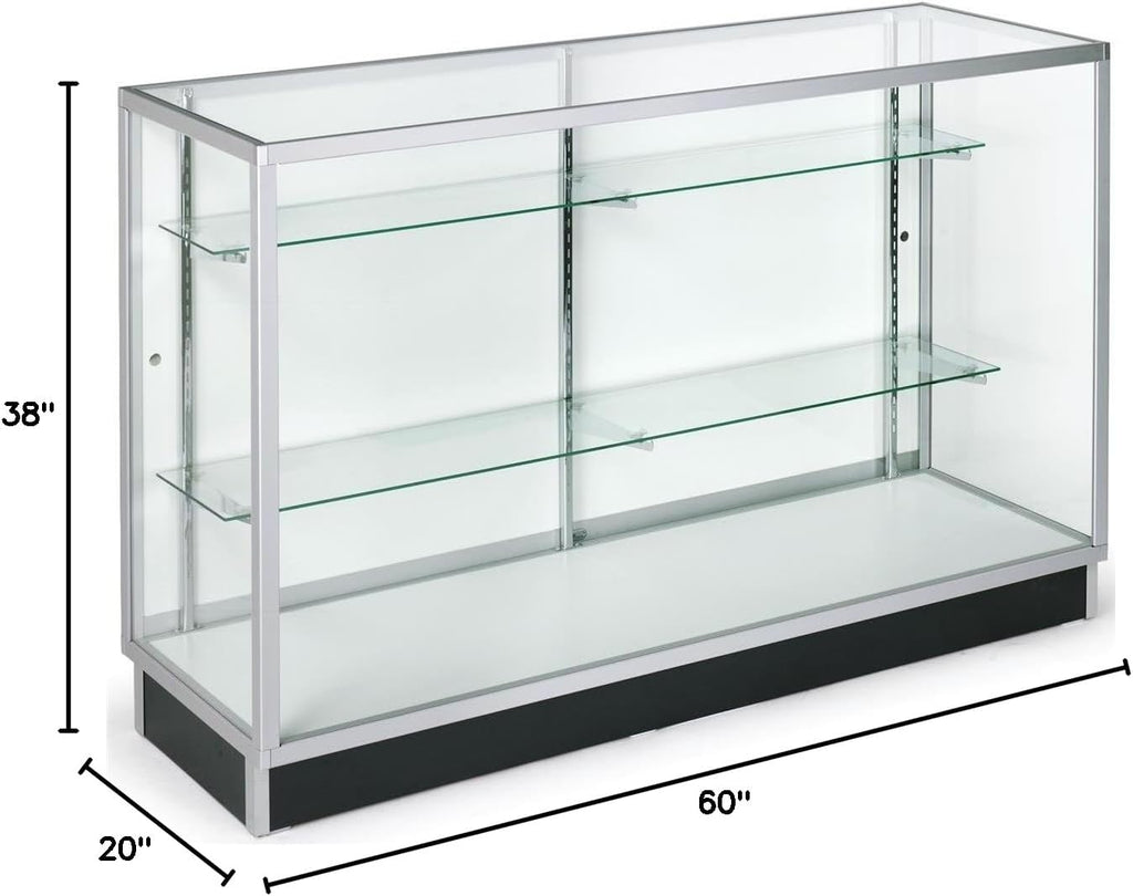 Displays2go Free‑Standing Glass Display Case, 60' Retail Glass Showcase with Locking Sliding Doors & Aluminum Frame (IEV5WKD)