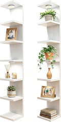 Fixwal 7 Tier Wall Mounted Shelf Set of 2 White Lack Wall Shelf with LED Lights Floating Shelves for Home Decor Organizer Display