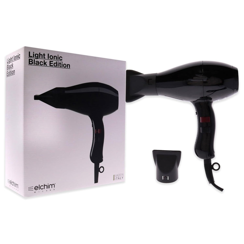 Elchim 3900 Light Ionic Professional Dryer, Lightweight with 2 Concentrators Included, Black