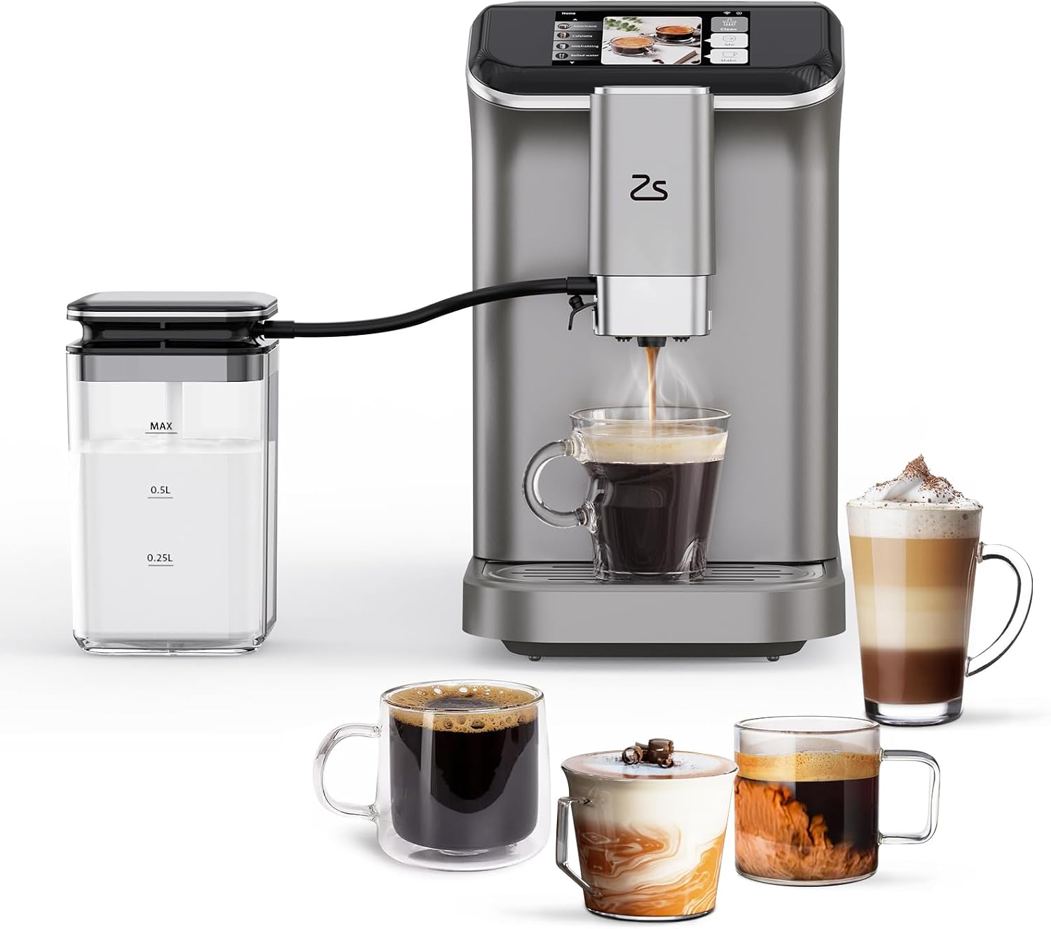 Fully Automatic Espresso Machine with Milk Frother, Built-In & Adjustable Espresso Bean Grinder, 1-15 Adjustable Grind Size Levels, 1.5L Water Tank, Auto-Cleaning, Cappuccino & Latte Machine for Home