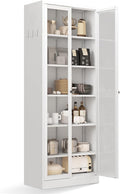 Metal Storage Cabinet with 5 Adjustable Shelves, Display Cabinet with Glass Doors, 72' Tall Kitchen Pantry Cabinet, Steel Cupboard for Home Office Living Room, Assembly Required (White)