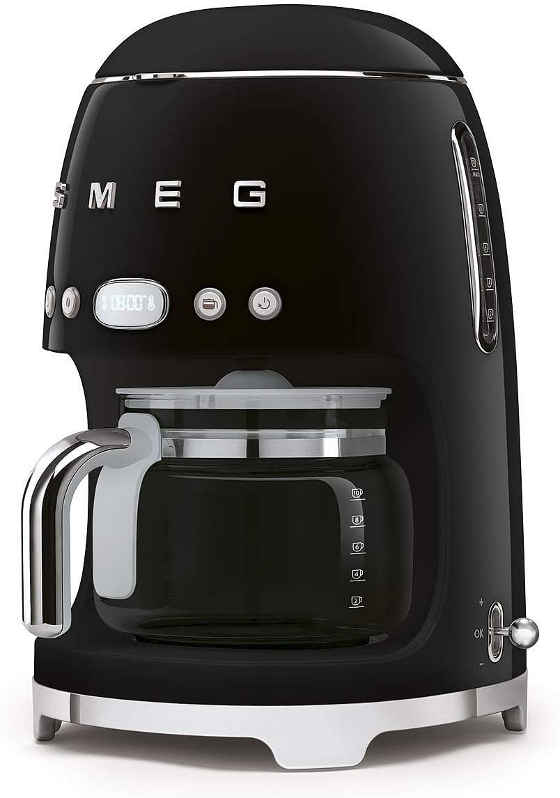 Smeg DCF02BLUK Drip Coffee Machine, Auto-Start Mode, Reuseable Filter, Digital Display, Anti-Drip System, Aroma Intensity Option, 1.4 Litre Tank, Black