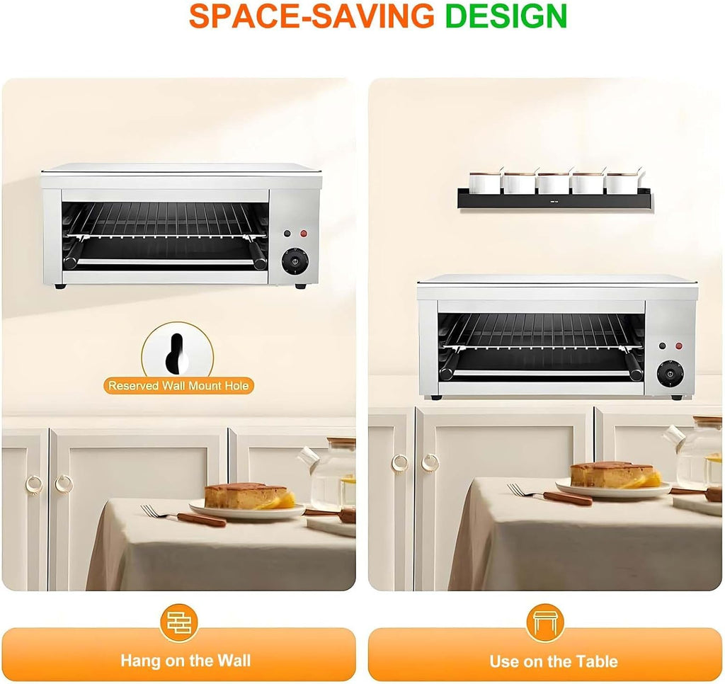 2000W Stainless Steel Electric Grill & Salamander Broiler, Wall Mount/Tabletop, 24'x11.8'x11', Removable Oil Tray, Adjustable Temp 50-300°C for Perfect Steaks & Sandwiches