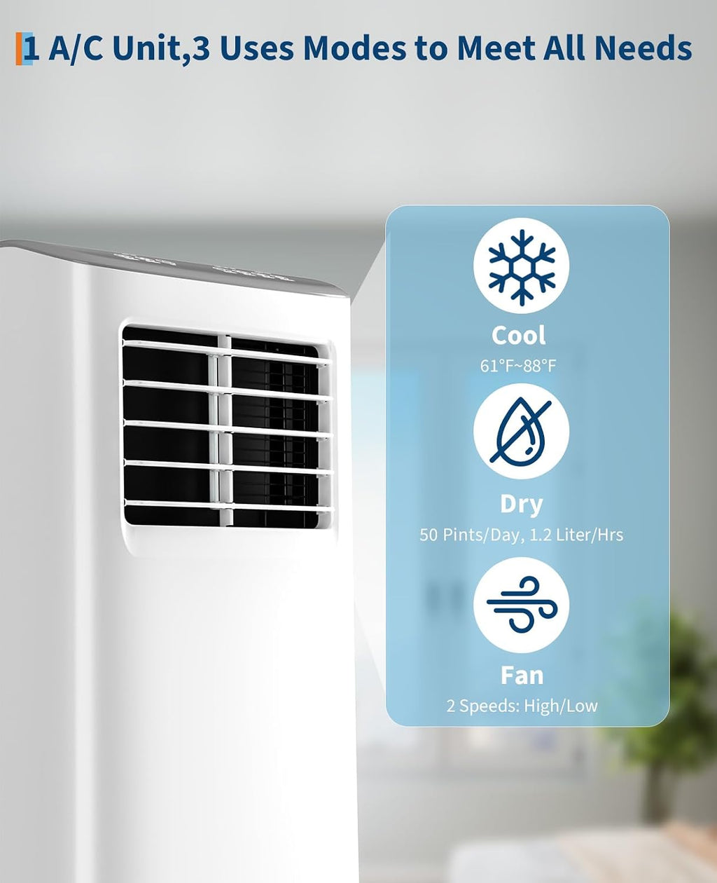 GarveeTech Portable Air Conditioner, 8,000 BTUs Room Air Conditioner, 3 in-1 Cooling AC Portable Air Conditioner with Fan & Dehumidifier, Standing Air Conditioner, Ventless Floor AC