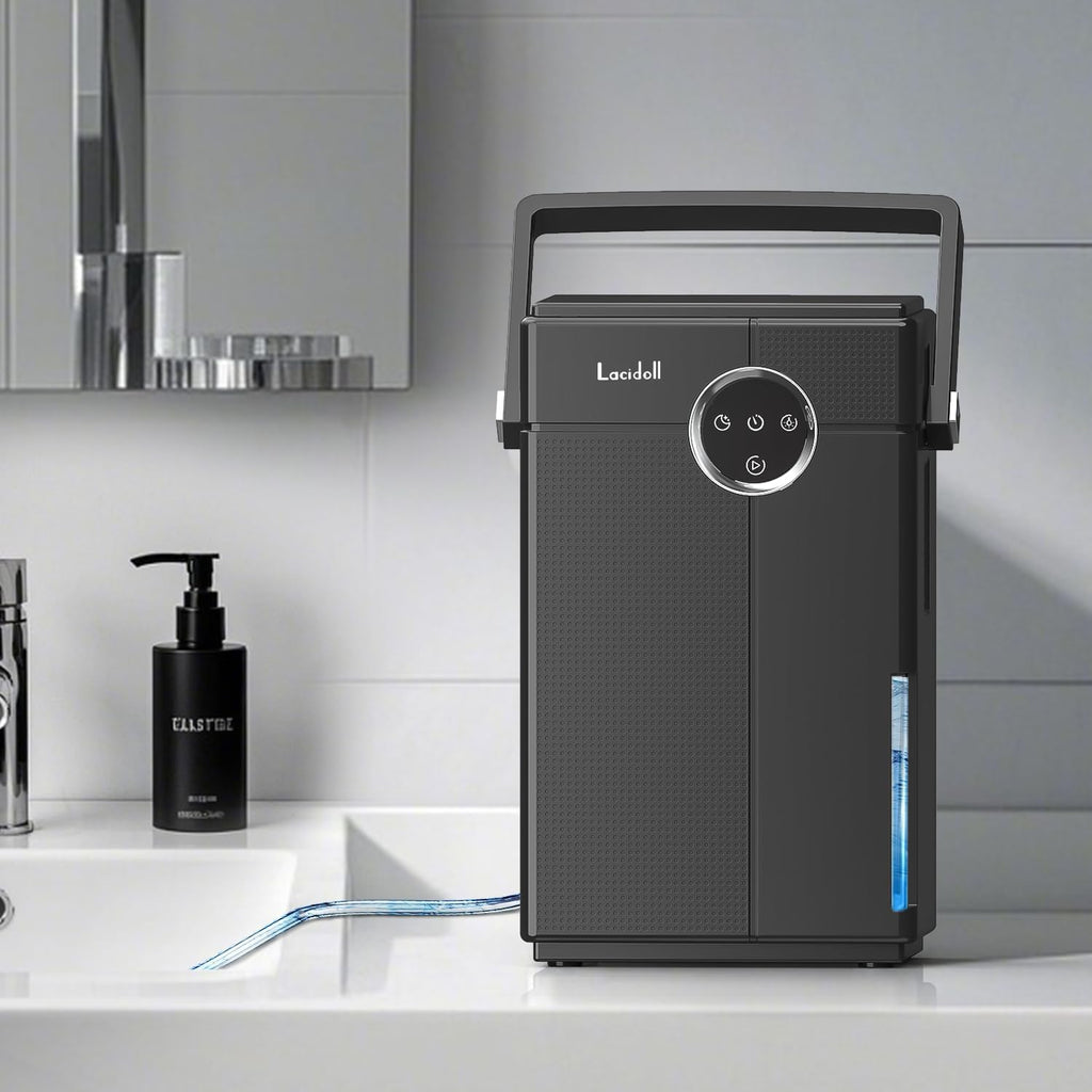 Lacidoll Small Dehumidifier with Drain Hose, Portable Dehumidifier for Bathroom, 118oz Dehumidifiers for Home 800 sq ft with 7 Colorful Light, Quiet Dehumidifiers for Bedroom RV Closet Basement, Black