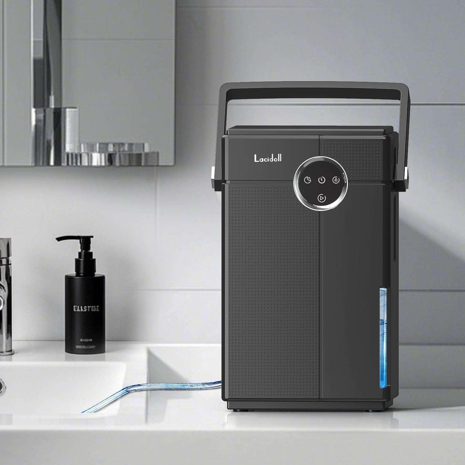 Lacidoll Small Dehumidifier with Drain Hose, Portable Dehumidifier for Bathroom, 118oz Dehumidifiers for Home 800 sq ft with 7 Colorful Light, Quiet Dehumidifiers for Bedroom RV Closet Basement, Black