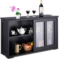 Costzon Sideboard Buffet Cabinet, Wooden Kitchen Storage Cabinet with Adjustable Shelf, Sliding Glass Doors, Accent Coffee Bar Cabinet Console Table for Living Room, Dining Room, Hallway (Black)