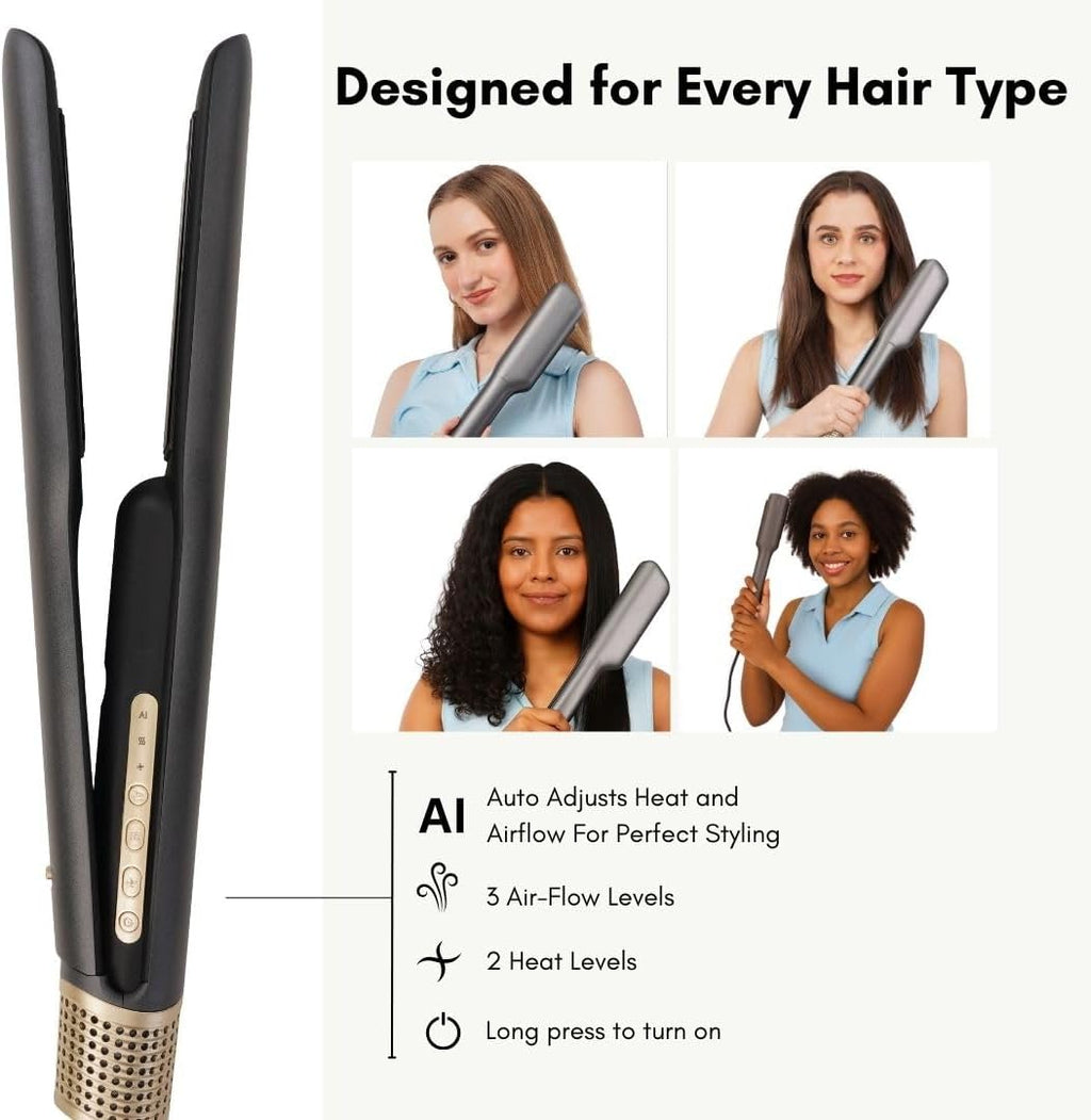 AirFleek AI – Air Straight | 2-in-1 Wet to Dry Hair Straightener & Blow Dryer with AI Heat Control, 110,000 RPM High-Speed Airflow, Ionic Frizz Reduction, Lightweight & No Heat Damage