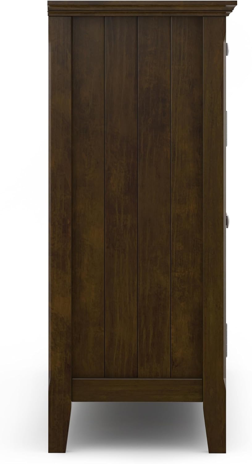 SIMPLIHOME Acadian Storage Cabinet - 51 inch Wide Solid Wood Entryway Storage Cabinet in Brunette Brown, Transitional Cabinet for Hallway or Living Room with 3 Drawers and Adjustable Shelves