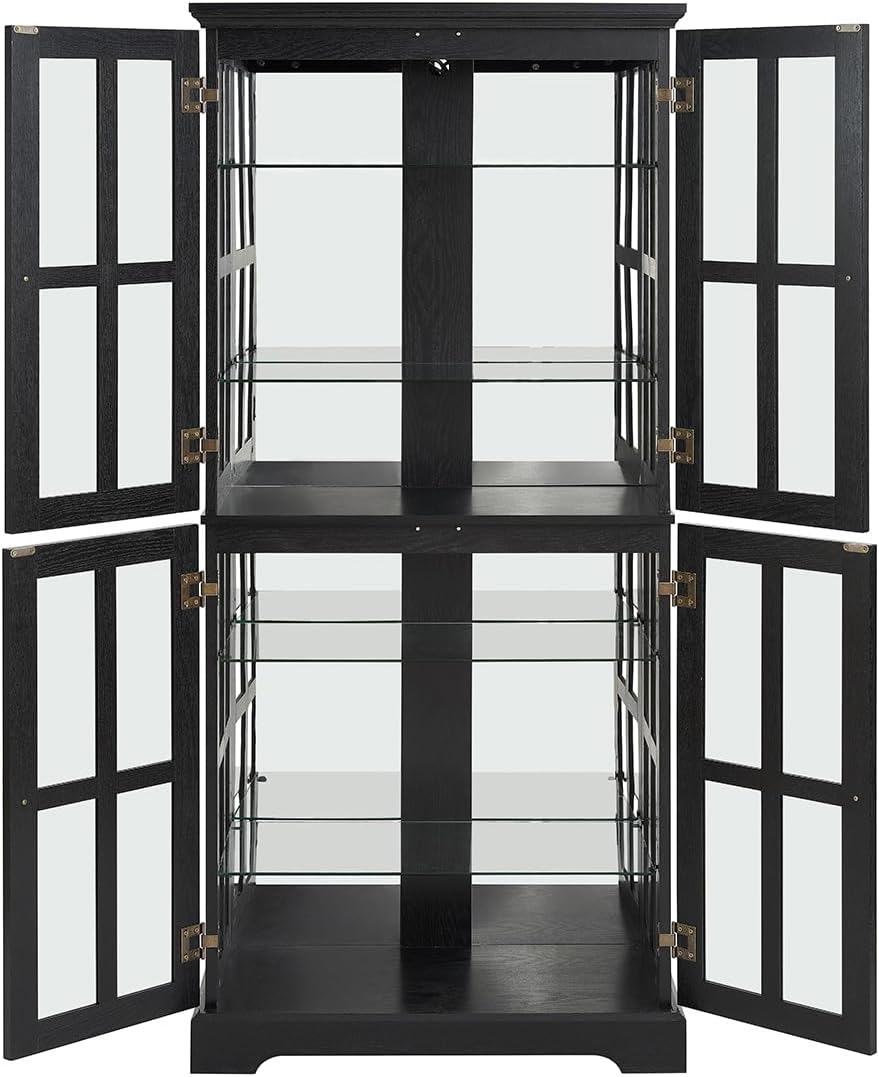 Lighted Glass Curio Cabinet with Lights & Adjustable Shelves,Curio Display Cabinet with Wood Frame & Glass Door,Corner Antique Display Case for Kitchen,Living Room,Office