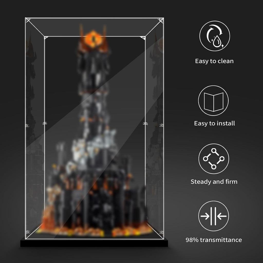 Display Case for Lego 10333 The Lord of the Rings: Barad-dûr, 19.29x13.38x33.46inches (49x34x85cm), Protect Your Collectibles from Dust with a Clear Showcase