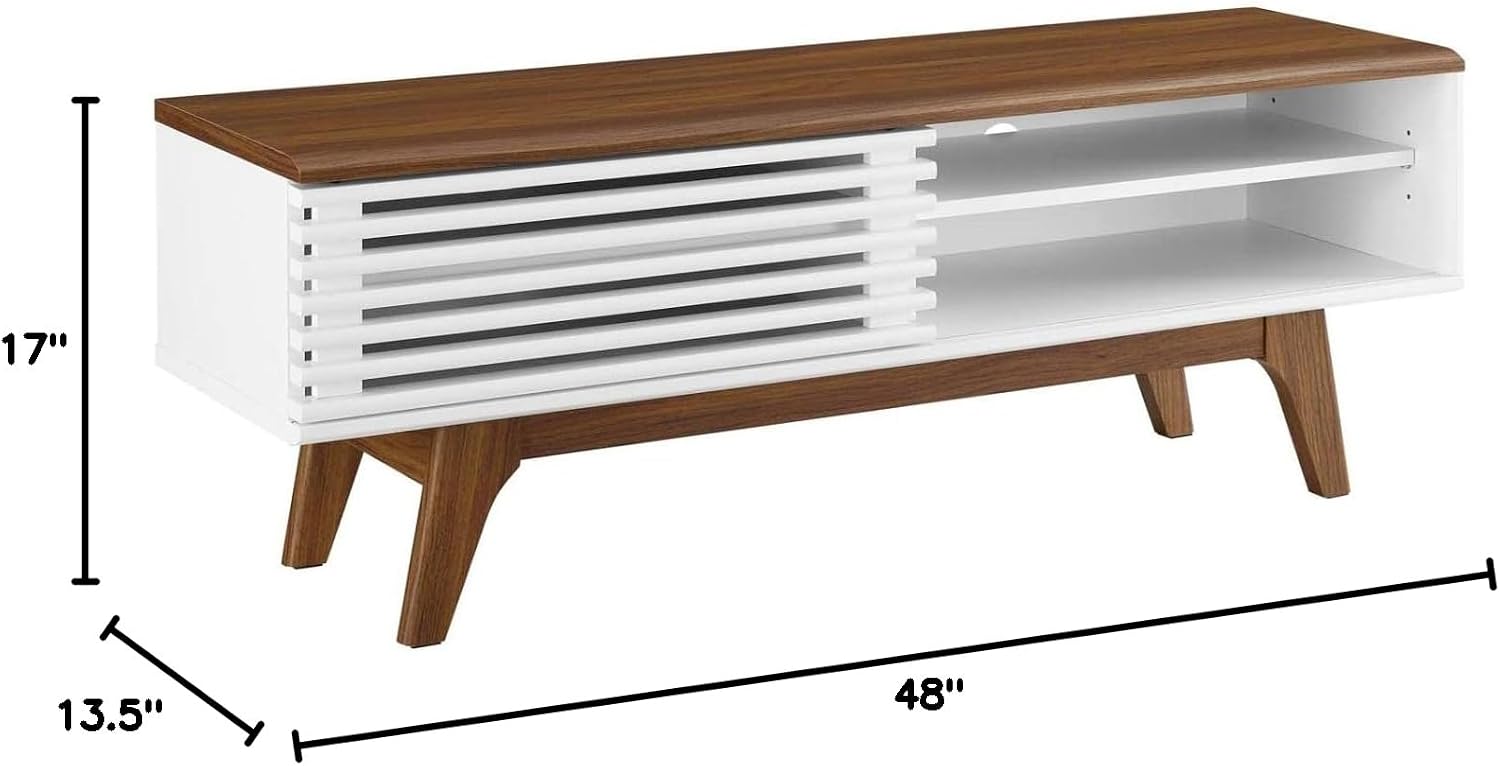Modway Render Mid-Century Modern Low Profile 48 Inch TV Stand in Walnut White, 48'