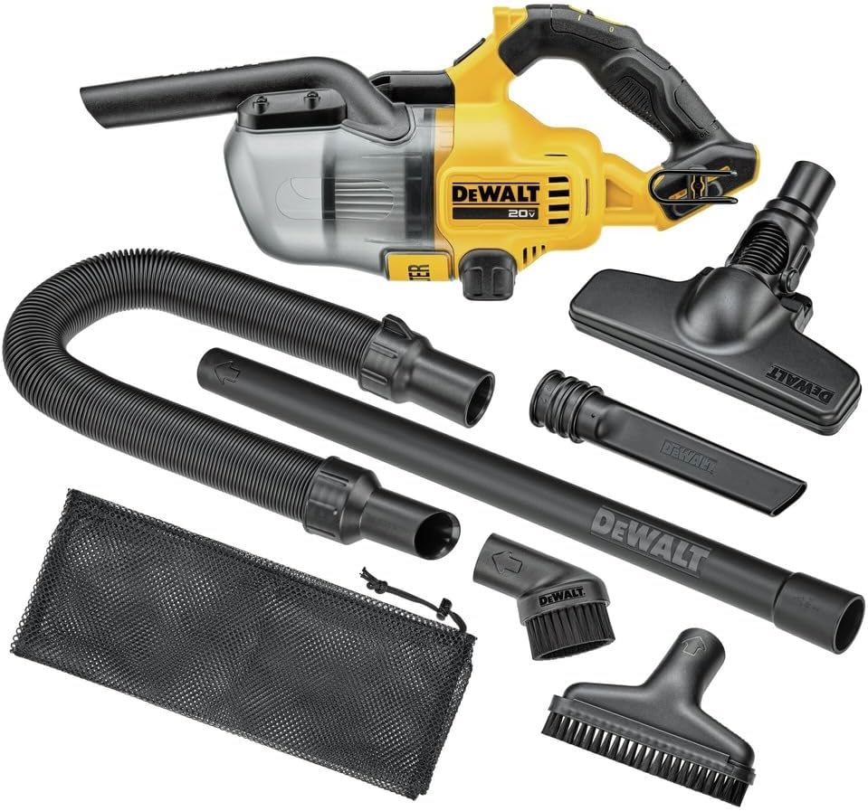 DEWALT 20V Handheld Vacuum Cordless, Car Vacuum with HEPA Filter, 6 Attachments and LED Light, High Performance Dry Only Small Shop Vac, Battery Not Included (DCV501HB)