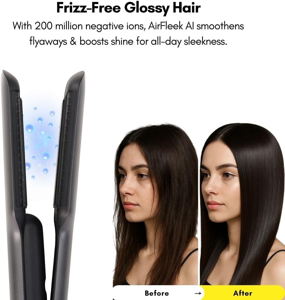 AirFleek AI – Air Straight | 2-in-1 Wet to Dry Hair Straightener & Blow Dryer with AI Heat Control, 110,000 RPM High-Speed Airflow, Ionic Frizz Reduction, Lightweight & No Heat Damage