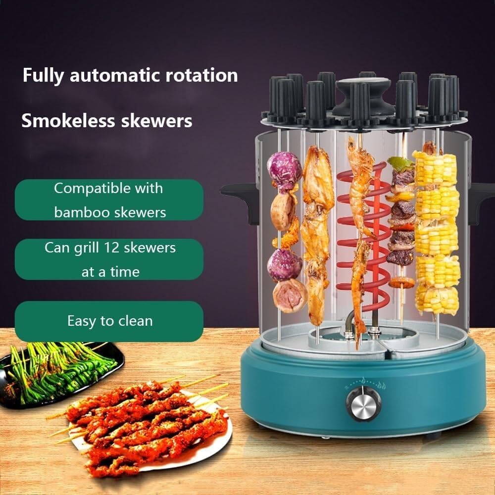 Vertical Barbecue Grill,Smokeless Barbecue, 1200w Vertical Electric Grill, Holds 12 Skewers, 360° Automatic Rotation, For Home BBQ, Outdoor Party, Campfire BBQ
