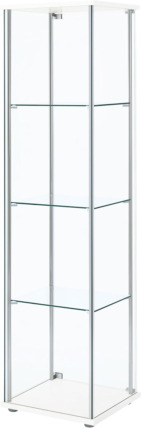 Coaster Home Furnishings - Bellatrix - Glass - 3-Shelf Curio Cabinet with Metal Frame, One Door, and Black Hardware - Living Room - 64-Inch - White - 951072