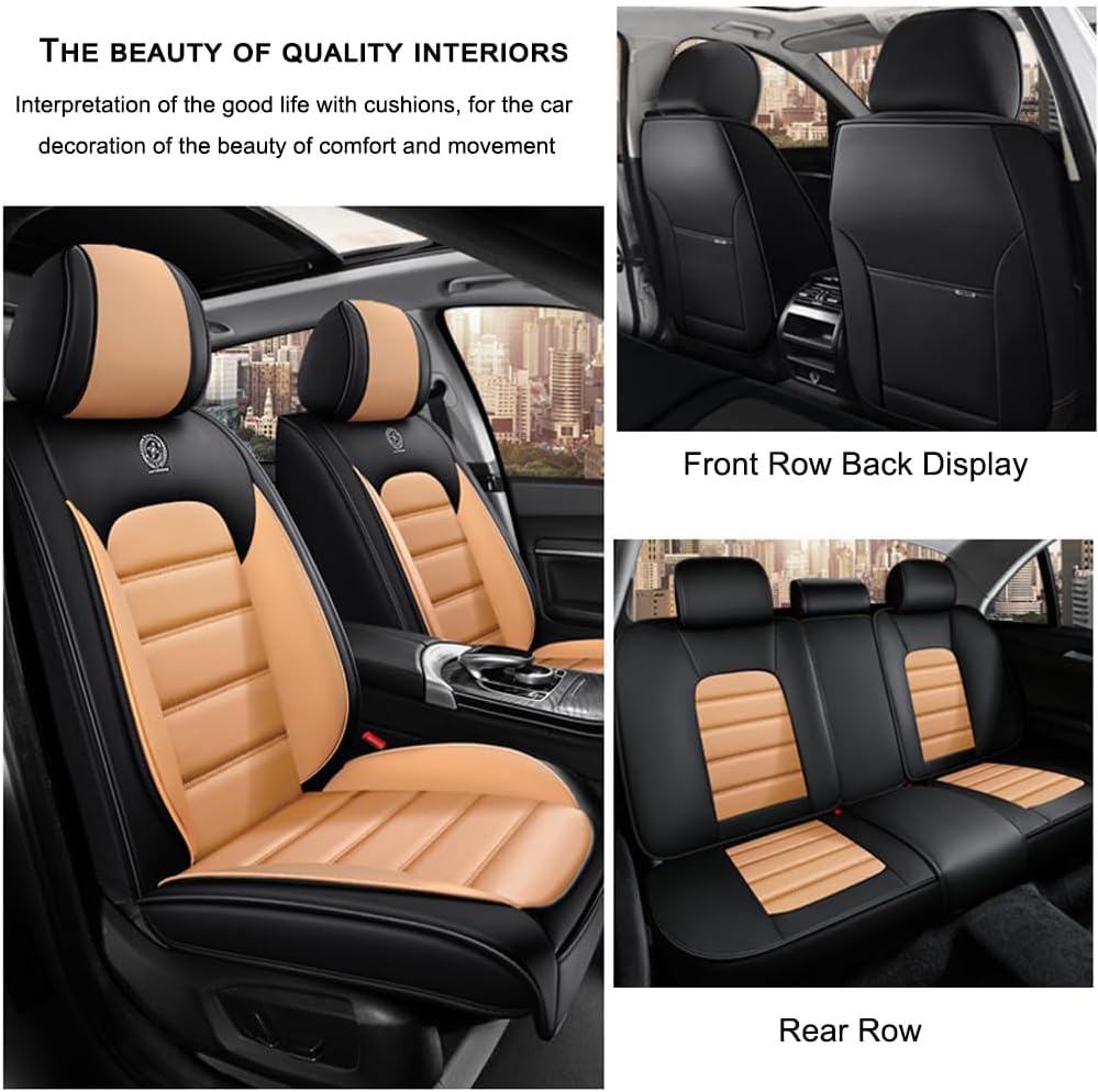 5 Seat Covers for Infiniti G35 2003-2010 Leather Car Seat Covers Waterproof Soft Car Seat Protectors Comfort Premium Automotive Seat Covers with Airbag（Standard,Black+Orange）