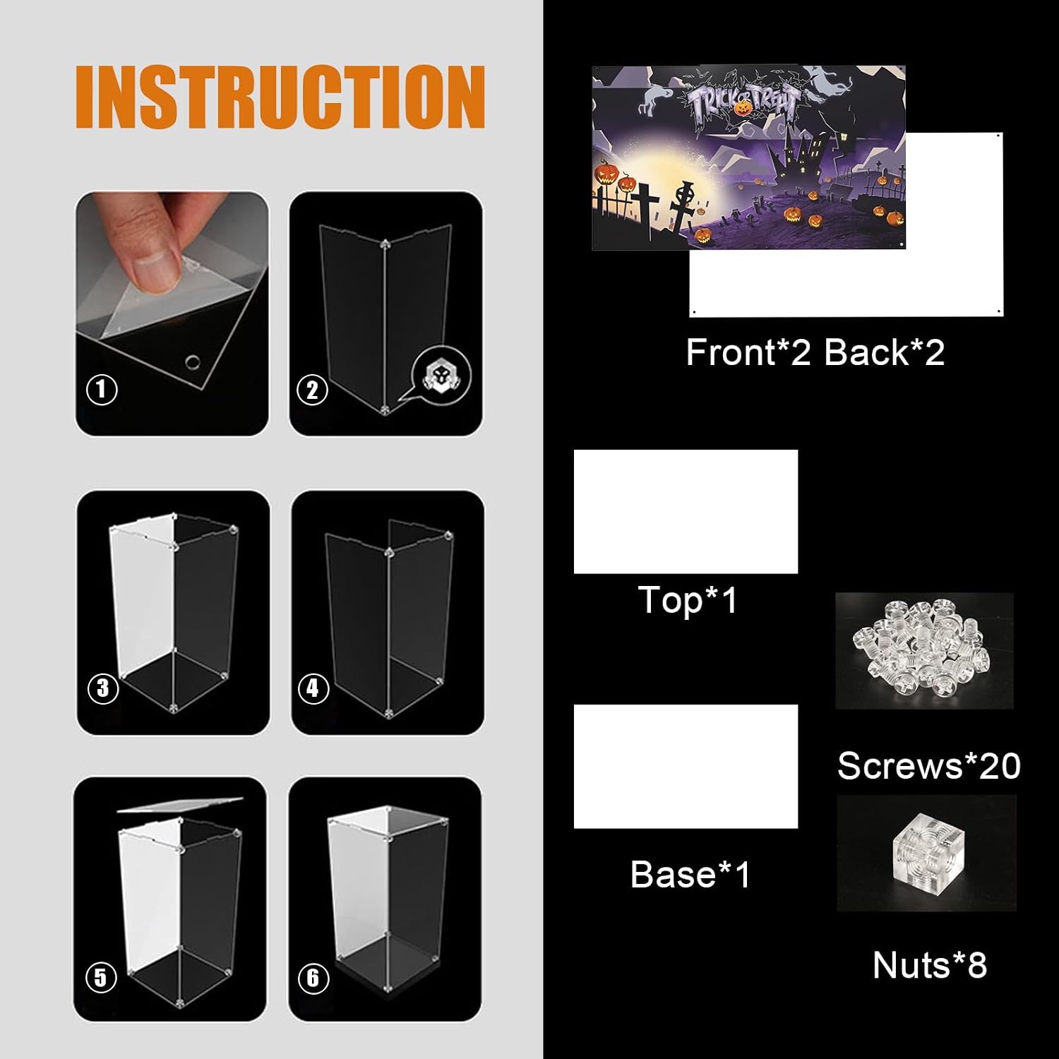 Display Case for 21351 Lego Disney Tim Burton's The Nightmare Before Christmas Building Set - Acrylic Box with Crystal Nut Design & Printed Background (Case Only, Model Not Included)