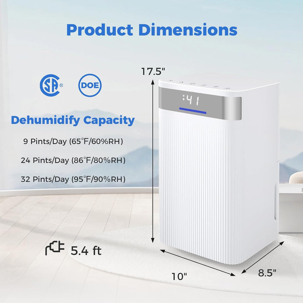 ARLIME 32 Pints Dehumidifier for Home, 2000 Sq.ft, Quiet Operation with 3 Modes, Drain Hose, Auto Shut Off, LED Display, 24H Timer, Portable Dehumidifier for Bedroom, Bathroom, Living Room, Basement