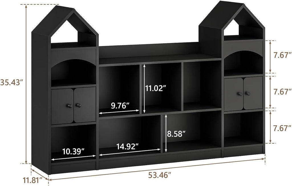 Vabches Castle Shape Children's Bookshelf, Kids Bookcase Display Case Kids Toy Storage Organizer Multifunctional Storage Cabinet Bookshelf Suitable for Playroom, Children's Room, Living Room, Black