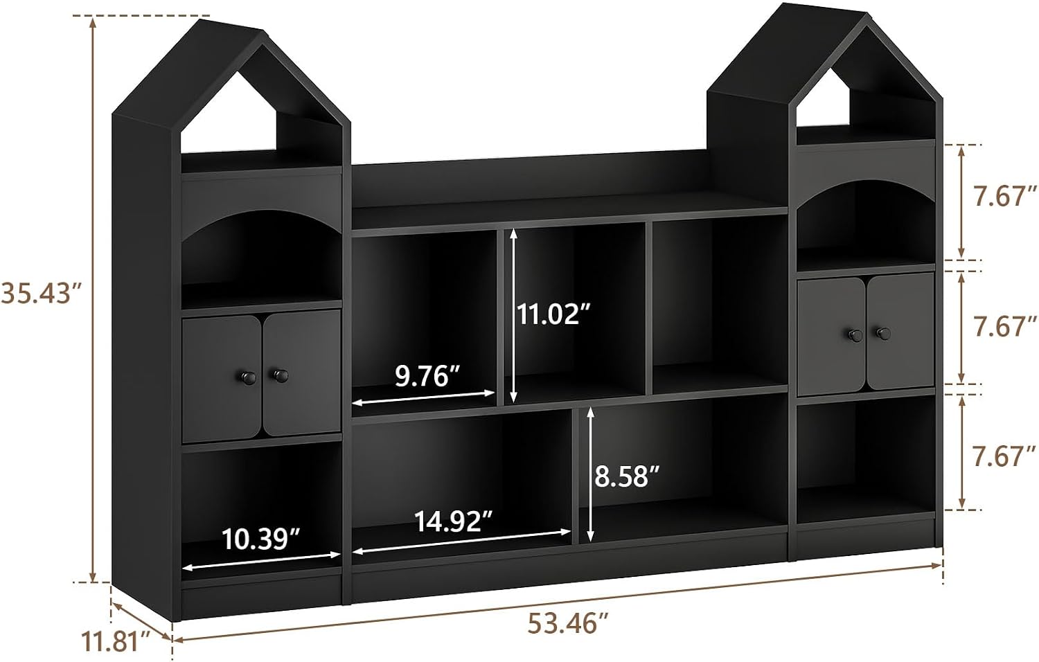 Vabches Castle Shape Children's Bookshelf, Kids Bookcase Display Case Kids Toy Storage Organizer Multifunctional Storage Cabinet Bookshelf Suitable for Playroom, Children's Room, Living Room, Black
