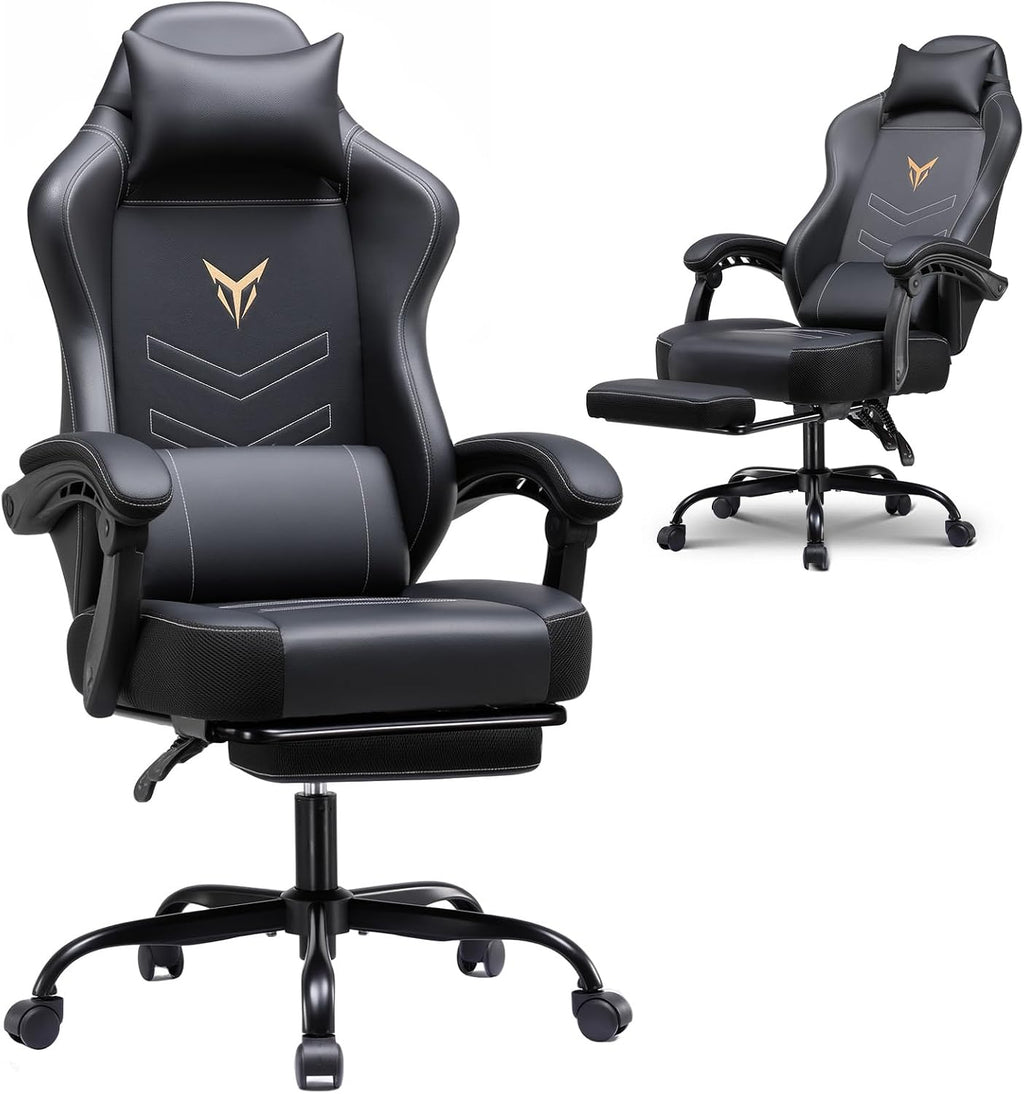 GTPLAYER Gaming Chair with Footrest, Recliner Chair with Headrest & Lumbar Support, Linkage Armrest,Ergonomic Gaming Chair 350lbs, High Back Office Home, Black