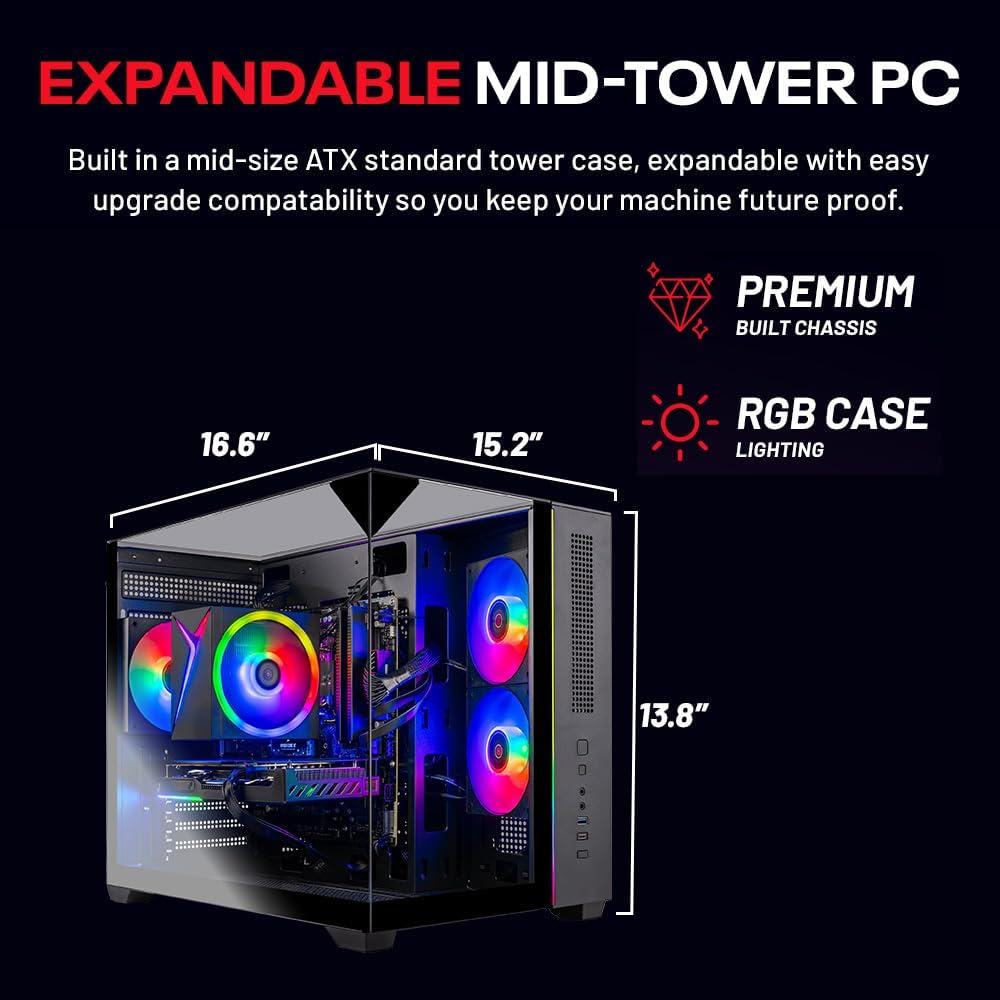 Skytech Gaming Crystal Gaming PC, AMD Ryzen 5 8400F 4.2GHz, AMD RX 9060 8GB VRAM, 1TB NVMe SSD, 16GB DDR5 RAM 5200, 650W Gold PSU, WI-FI 5, Windows 11, Desktop