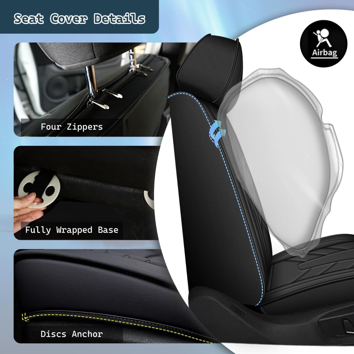 IKABEVEM 2PCS Front Leather Car Seat Covers Fit for Polestar Polestar 2 2022-2024 Waterproof and Anti Staining Auto Protector Car Seat Covers (Black)