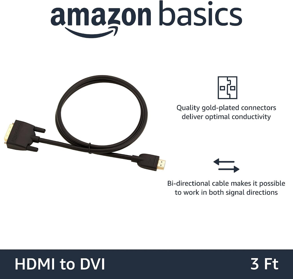 Amazon Basics HDMI-A to DVI (Male) Adapter Cable, Bi-Directional 1080P, Gold-Plated, 3 ft/0.9 m, Pack of 10, Black (Pack of 6)