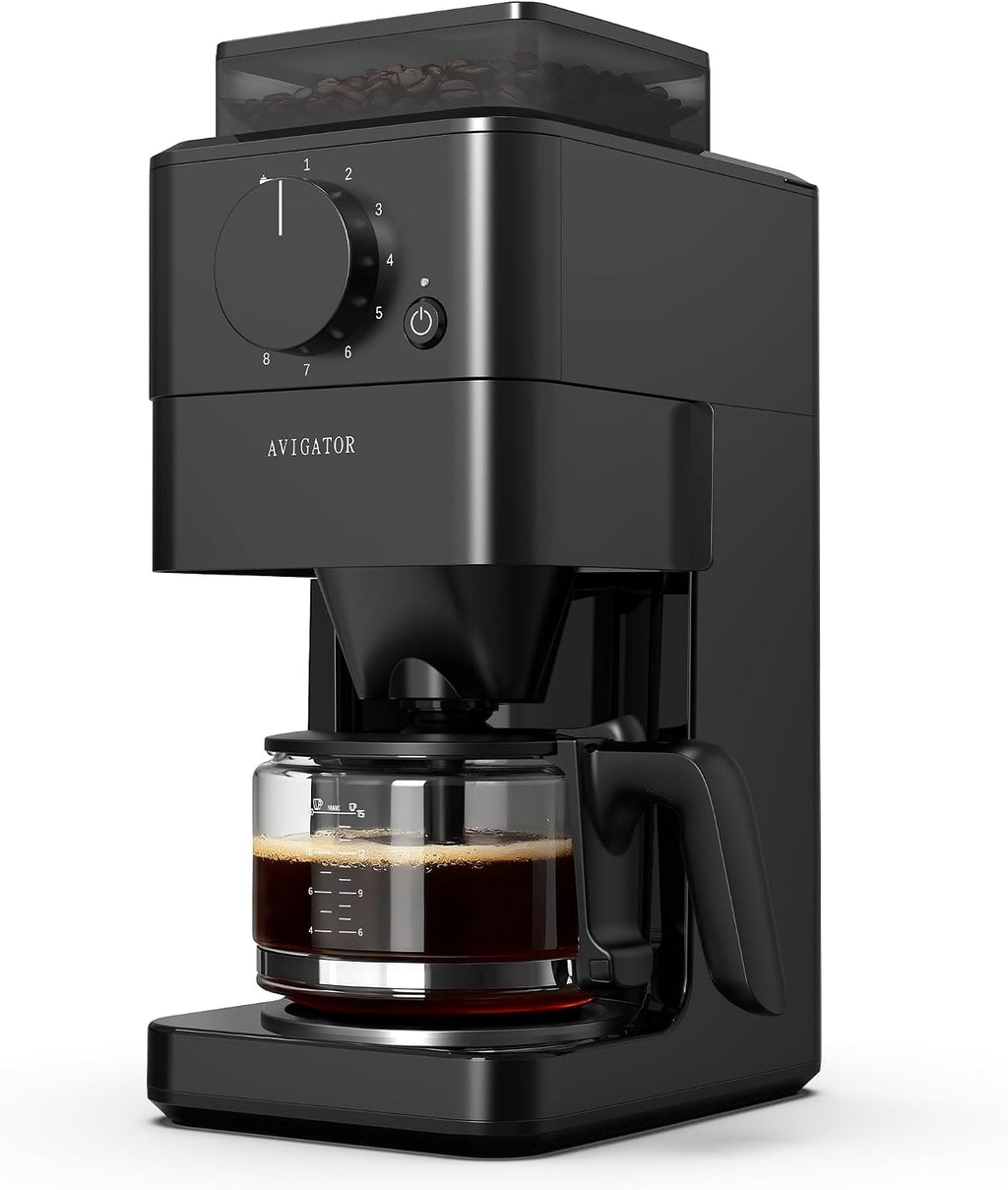 10 Cup Coffee Maker with Grinder Built in, Automatic Grind and Brew Coffee Machine with Glass carafe, Reusable Filter, Auto shut off, Warming plate, for Home Offices or Large Families, Black